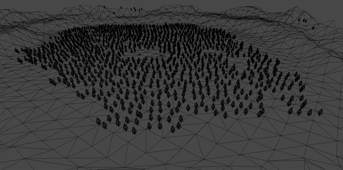 Unity wireframe-rendering av en scen före optimering