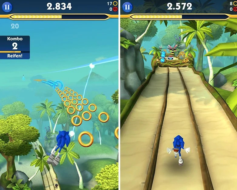 Endless runner Sonic-spel på Android.