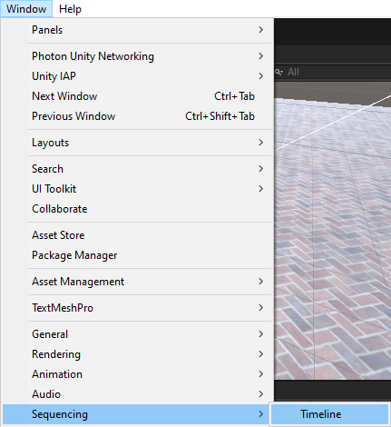 Unity Window Sequencing Timeline Menu